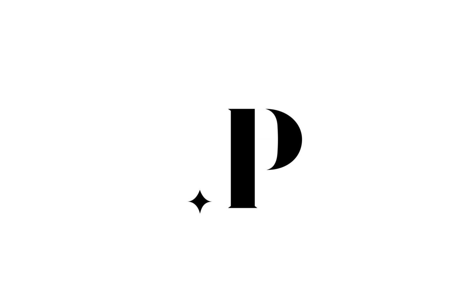 black and white P alphabet letter logo for business with star ...
