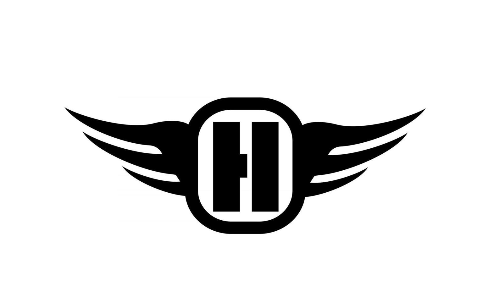 Logo de letra del alfabeto H para negocios y empresa con alas y color blanco y negro. icono de rotulación y marca corporativa con diseño simple vector