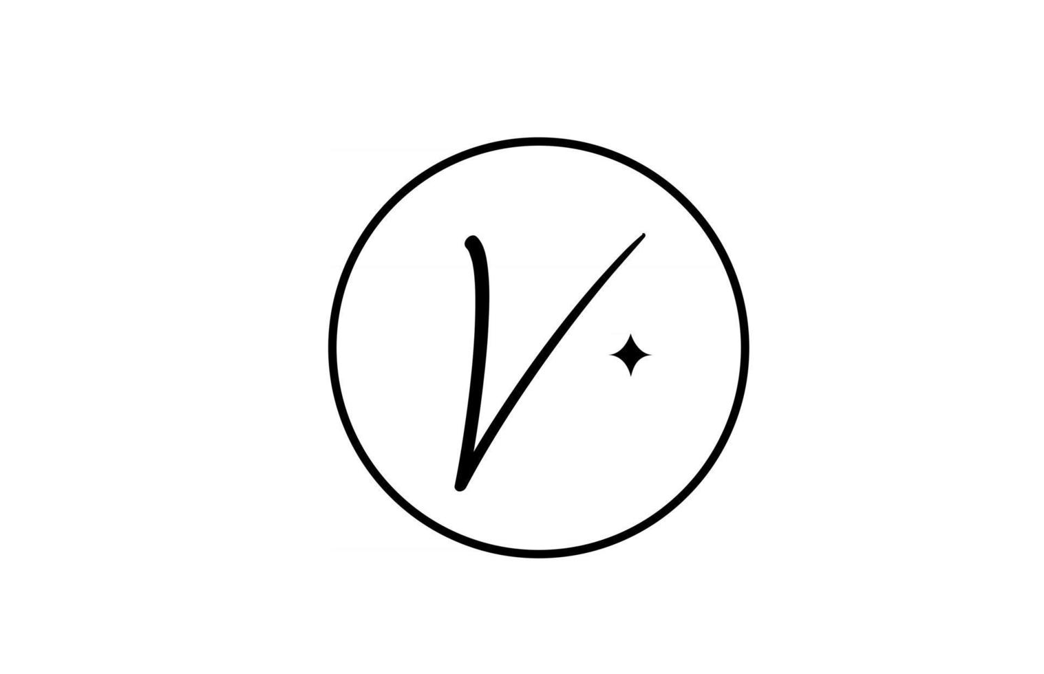 V logo de letra del alfabeto para empresas con estrella y círculo. letras simples y elegantes para la empresa. Diseño de icono de marca de identidad corporativa en blanco y negro. vector