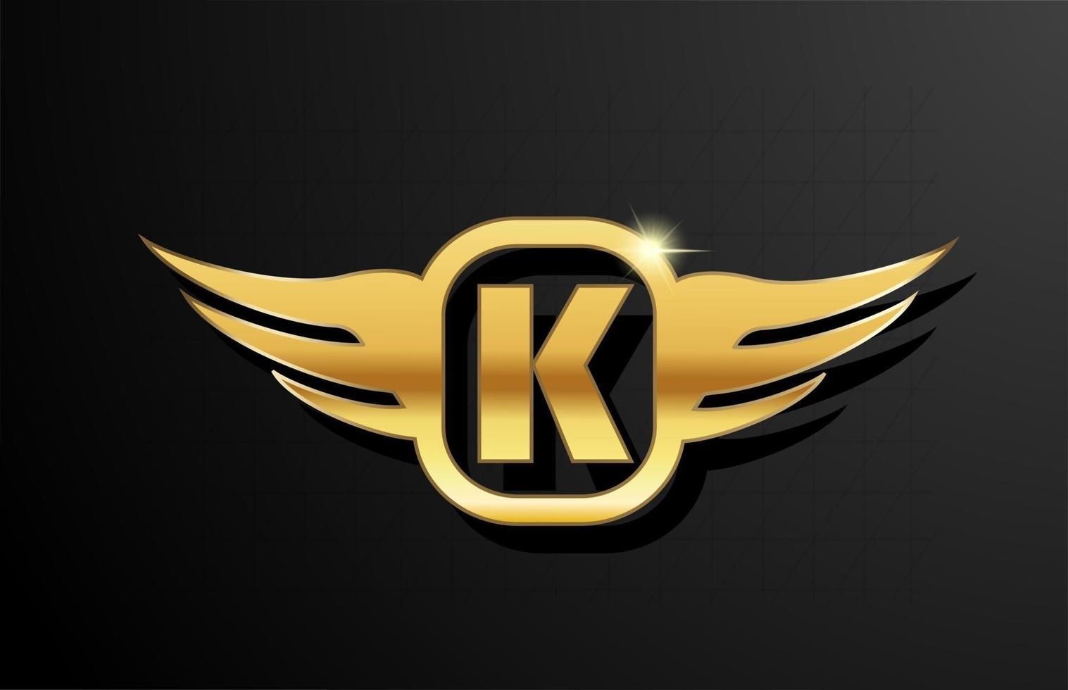 K gold letter logo alphabet for business and company with yellow color. Corporate brading and lettering with golden metal design and wing vector