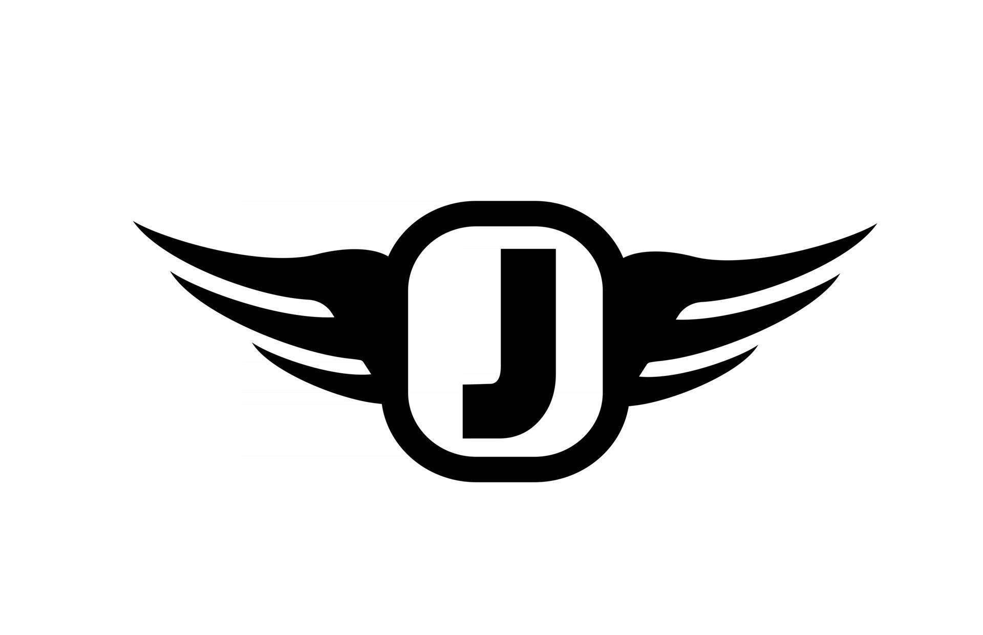 J alphabet letter logo for business and company with wings and black