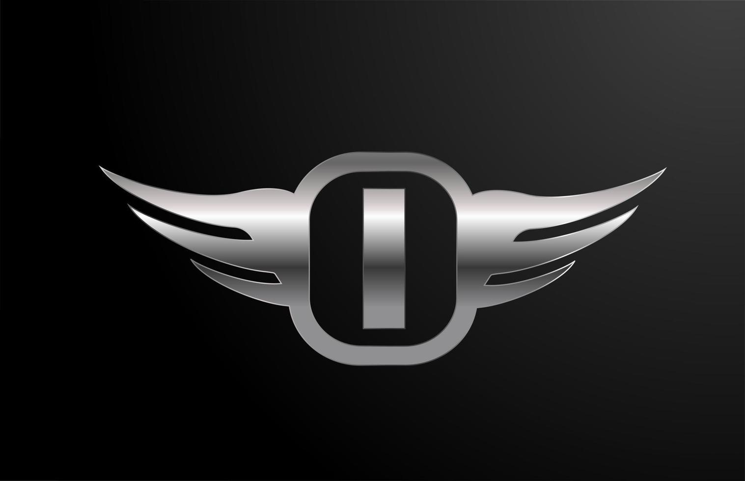 I letra del alfabeto del logotipo para negocios y empresa con alas y color plateado. rotulación corporativa y brading con icono de diseño de metal vector