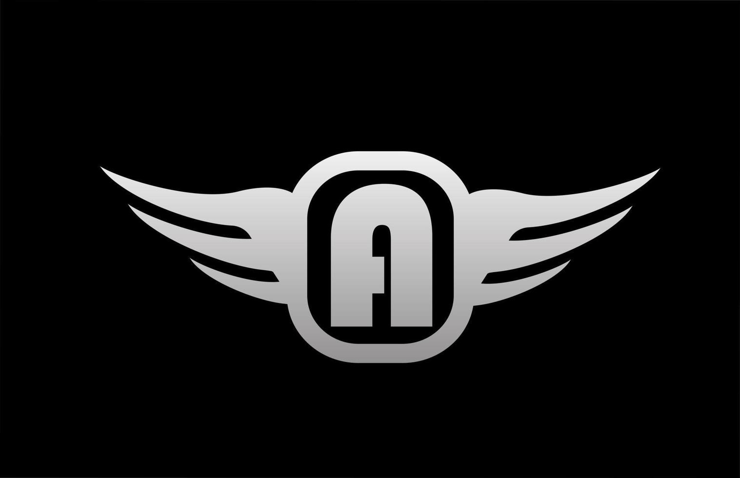 un logotipo de letra del alfabeto para negocios y empresa con alas y color gris blanco y negro. icono de rotulación y marca corporativa con diseño simple vector