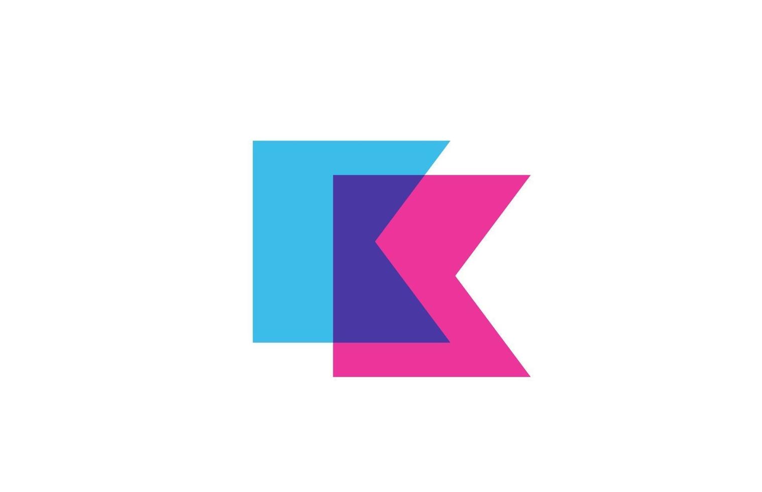 intersected K letter logo icon for company. Blue and pink alphabet design for corporate and business vector