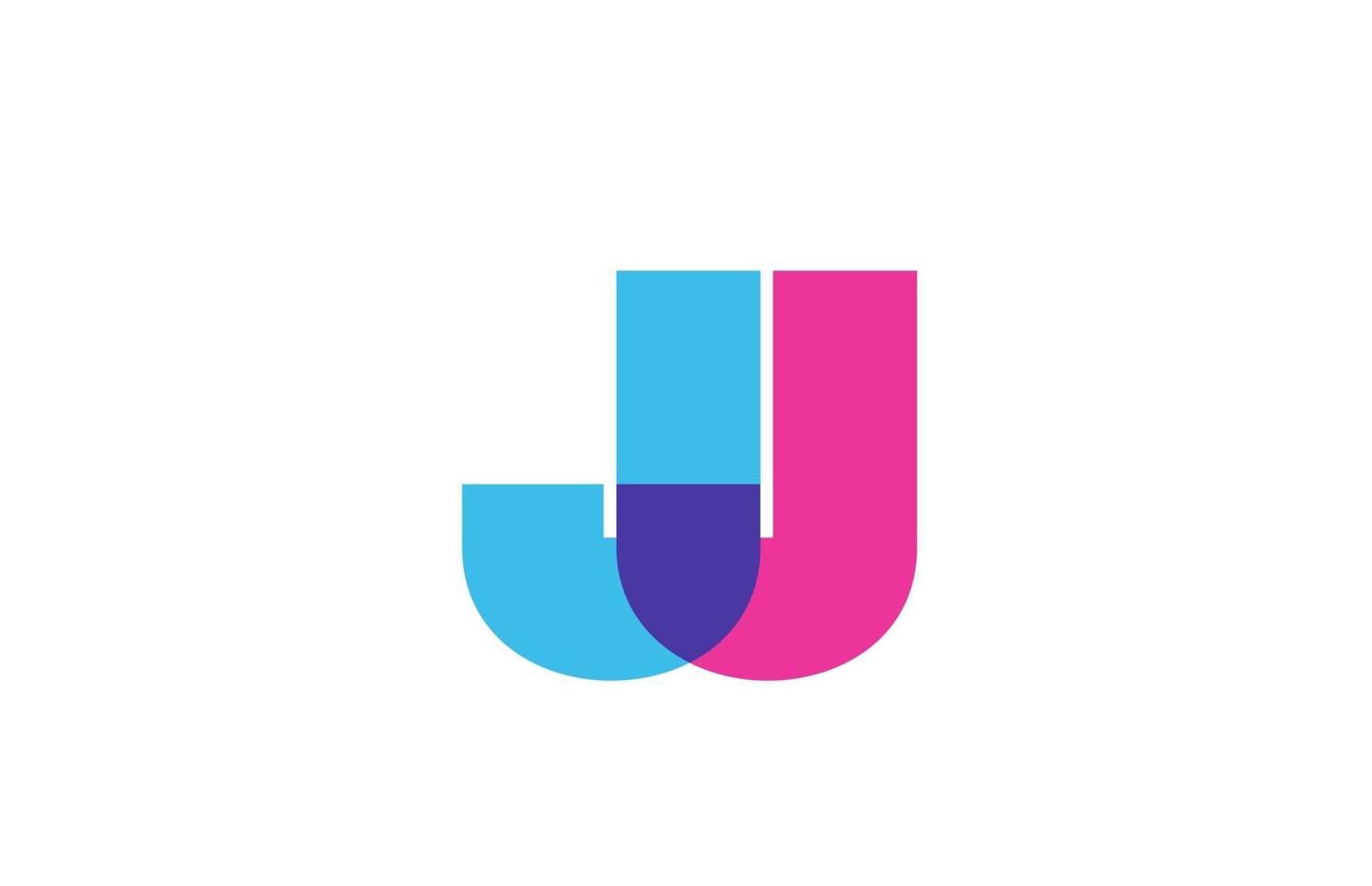 intersected J letter logo icon for company. Blue and pink alphabet design for corporate and business vector