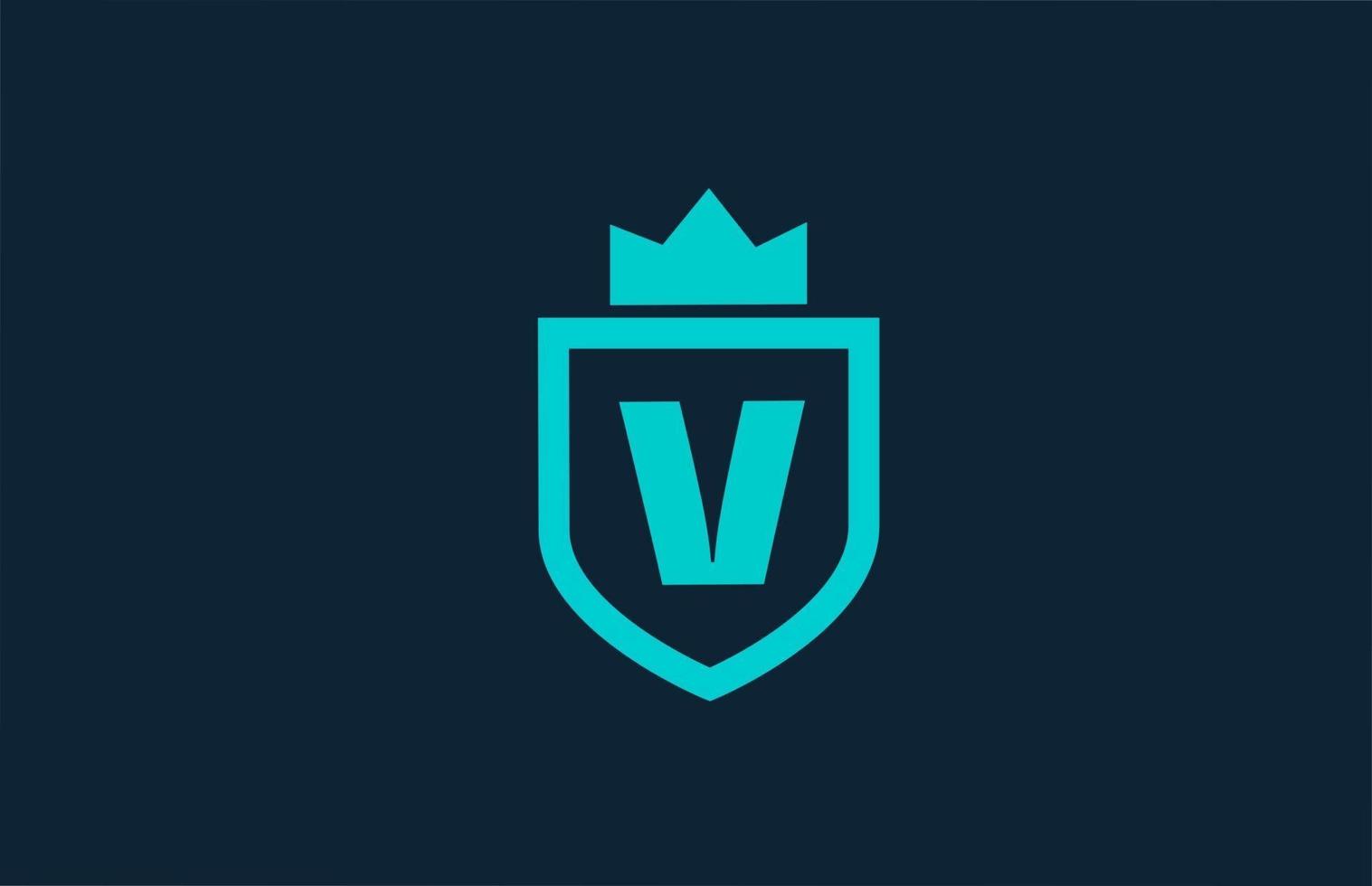 V blue shield alphabet icon logo for company with letter. Creative design for corporate and business with king crown vector