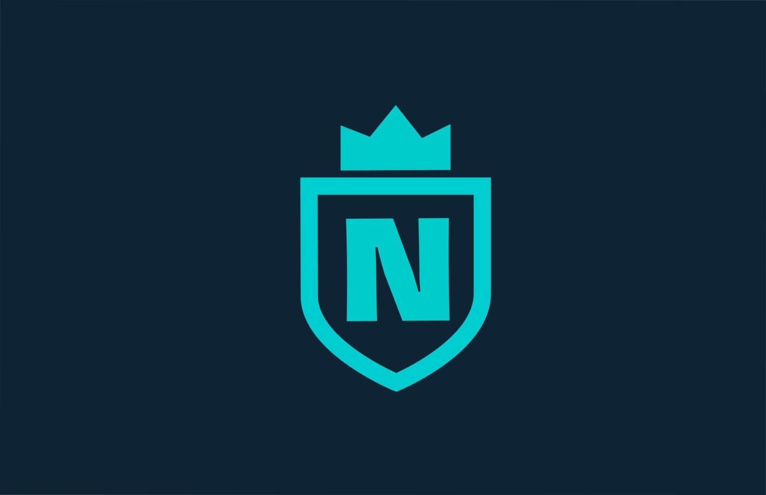 N blue shield alphabet icon logo for company with letter. Creative design for corporate and business with king crown vector