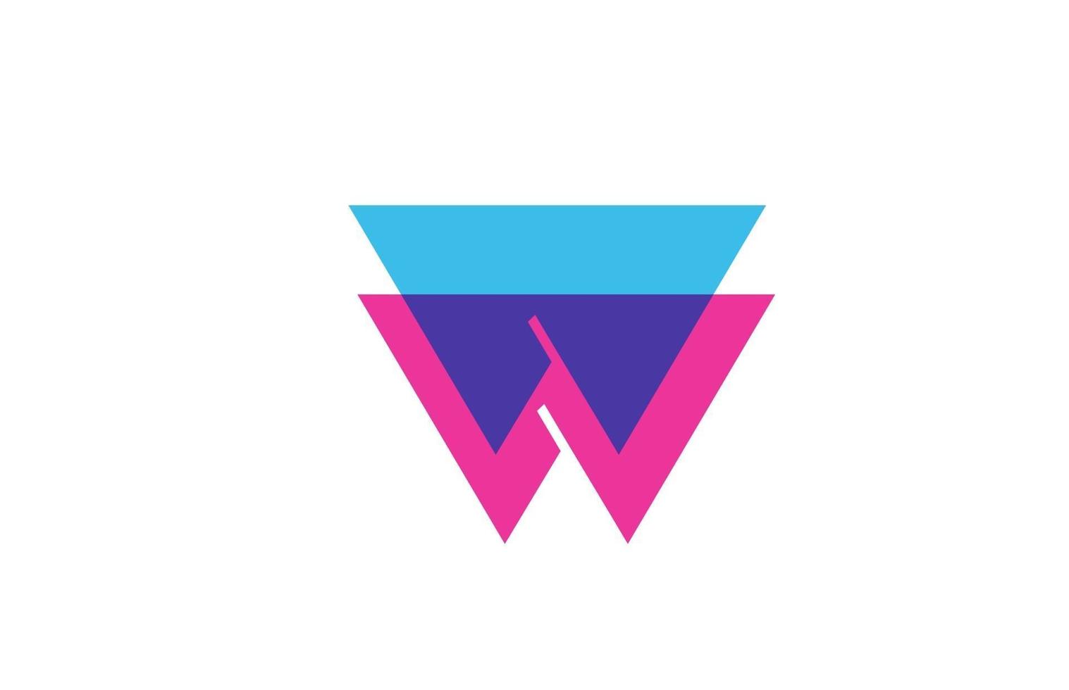 intersected W letter logo icon for company. Blue and pink alphabet design for corporate and business vector