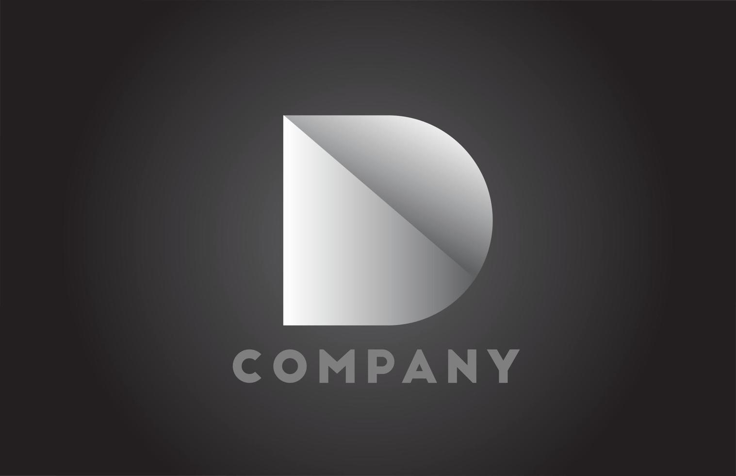 Logotipo de letra del alfabeto geométrico d blanco y negro para empresas. Brading corporativo y rotulación con diseño futurista y degradado para empresa. vector