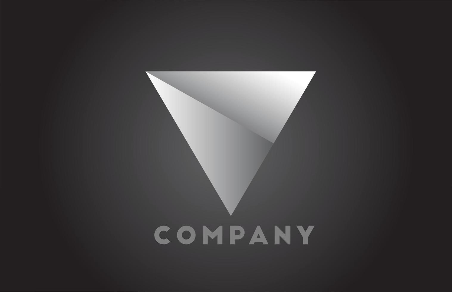 Logotipo de letra del alfabeto geométrico v blanco y negro para empresas. Brading corporativo y rotulación con diseño futurista y degradado para empresa. vector