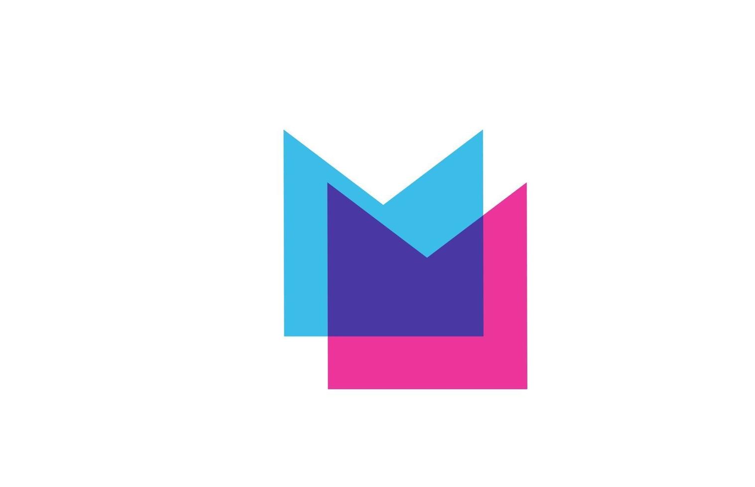 intersected M letter logo icon for company. Blue and pink alphabet design for corporate and business vector