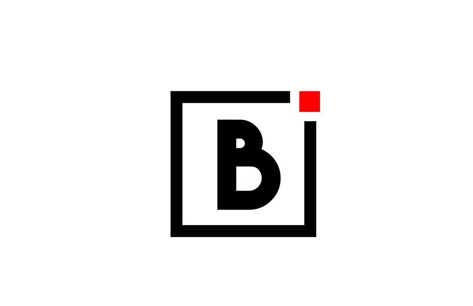 B icono de logotipo de letra del alfabeto en blanco y negro. diseño de empresa y negocio con punto cuadrado y rojo. plantilla de identidad corporativa creativa vector