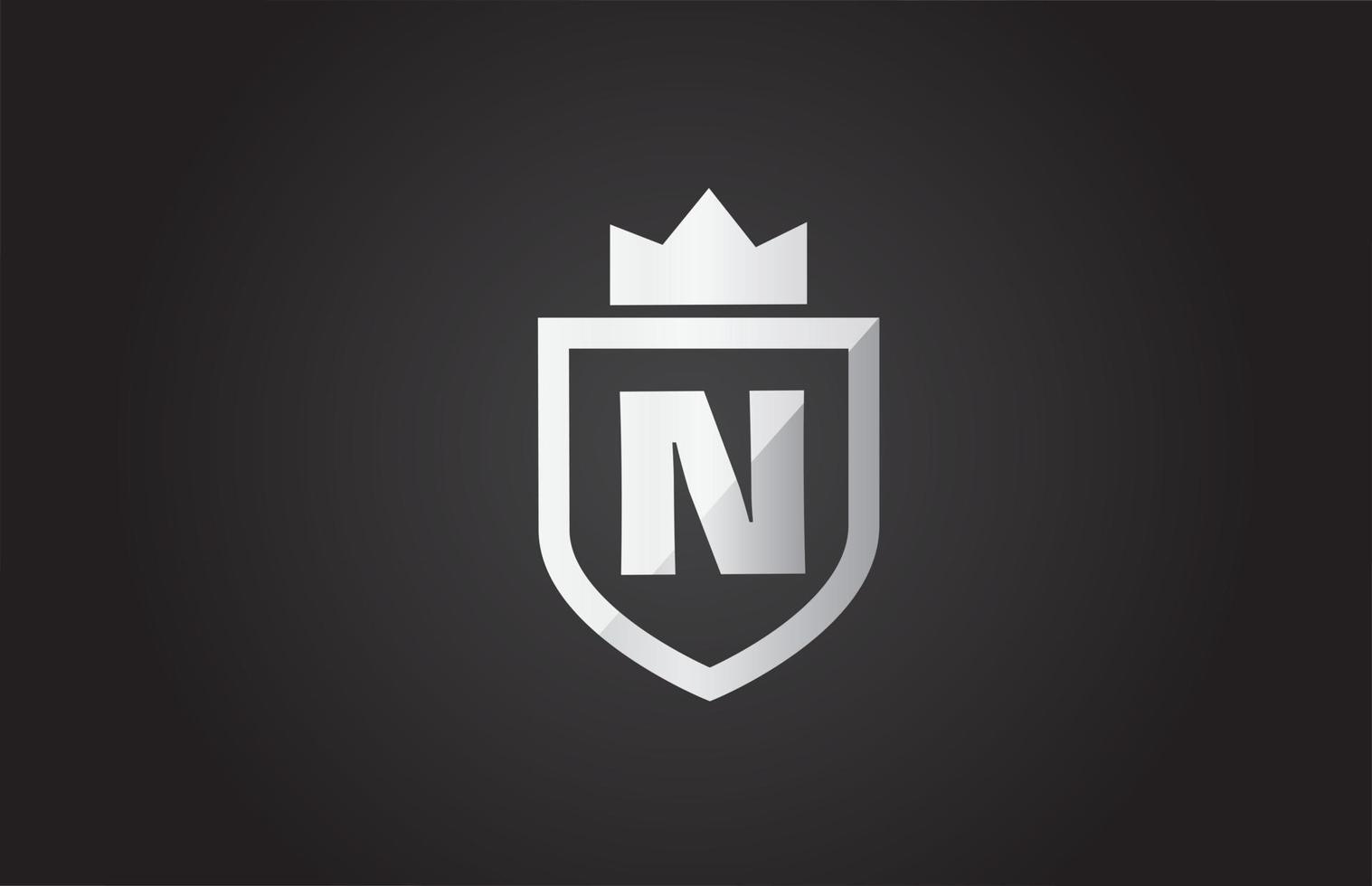 N alphabet letter logo icon in grey and black color. Shield design for company identity with king crown vector