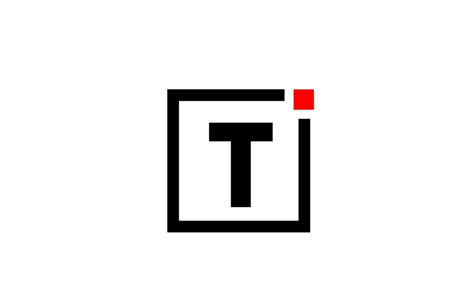 T icono del logotipo de la letra del alfabeto en blanco y negro. diseño de empresa y negocio con punto cuadrado y rojo. plantilla de identidad corporativa creativa vector
