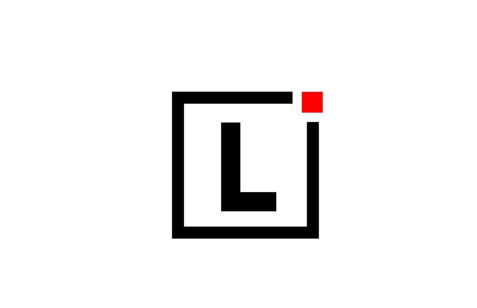 L alphabet letter logo icon in black and white. Company and business design with square and red dot. Creative corporate identity template vector