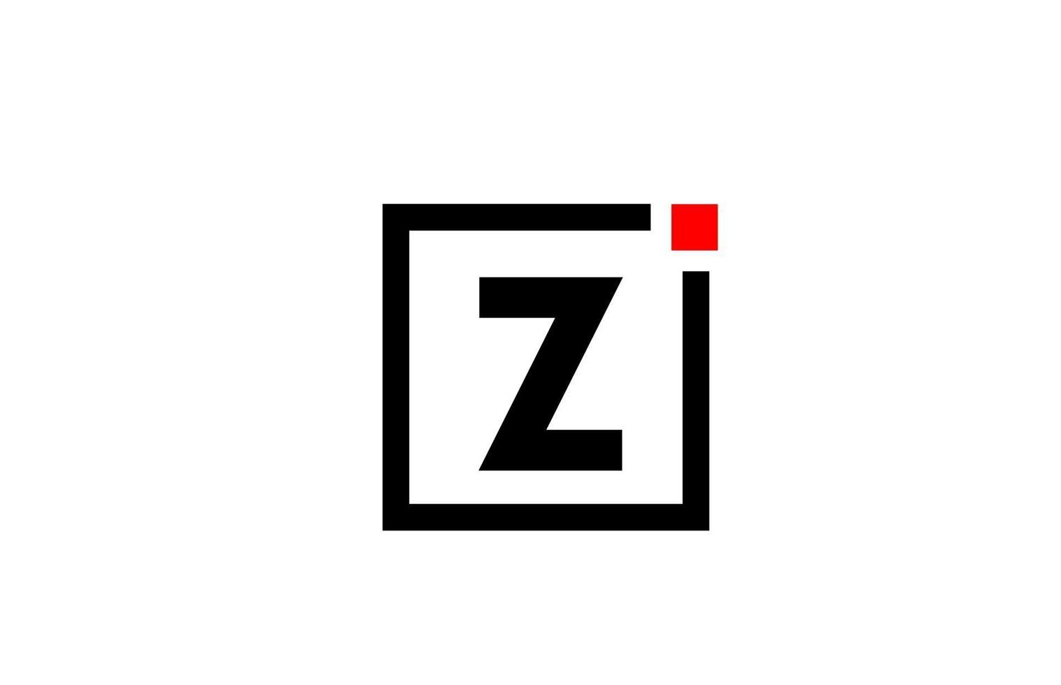 Z icono de logotipo de letra del alfabeto en blanco y negro. diseño de empresa y negocio con punto cuadrado y rojo. plantilla de identidad corporativa creativa vector