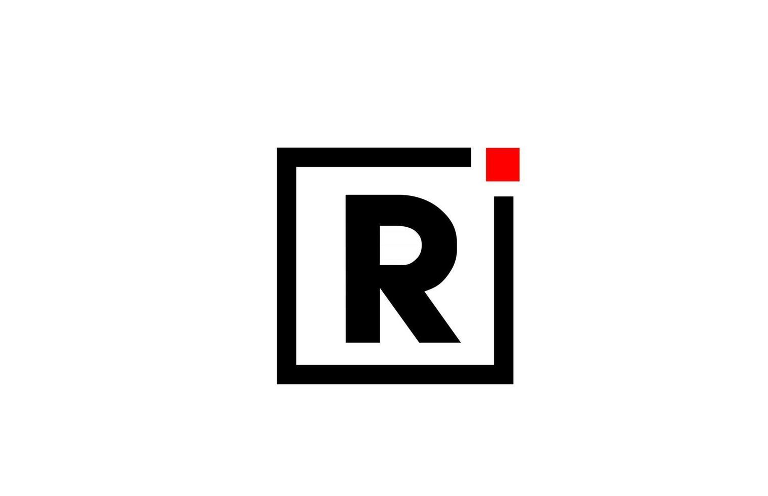 R icono de logotipo de letra del alfabeto en blanco y negro. diseño de empresa y negocio con punto cuadrado y rojo. plantilla de identidad corporativa creativa vector