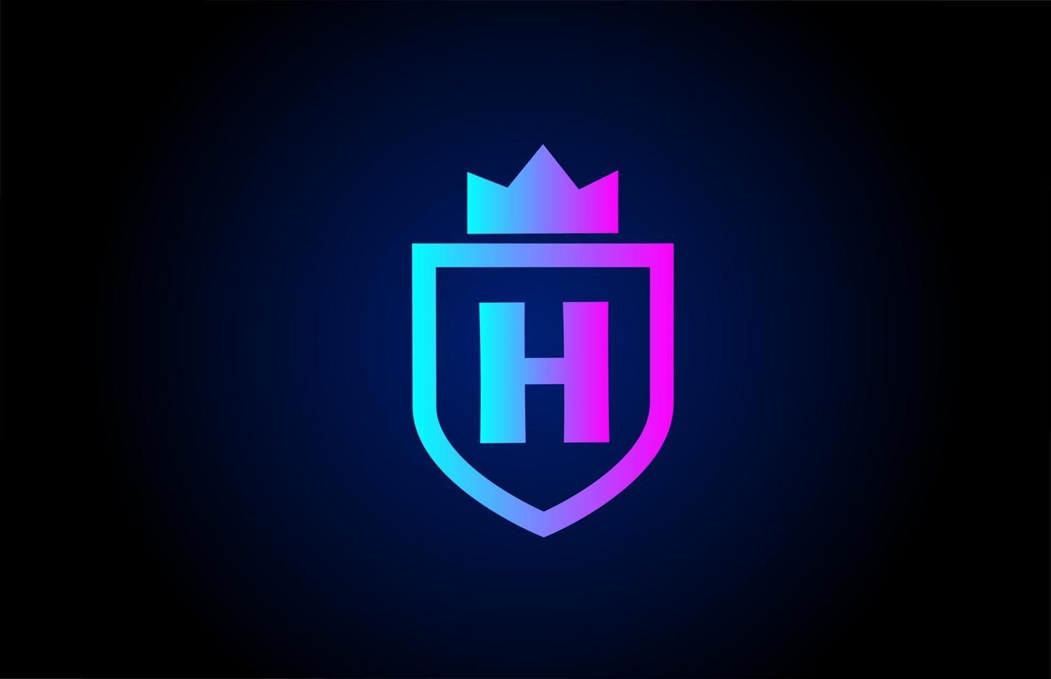 Logotipo de icono de letra del alfabeto real h para empresas. diseño de empresa con corona de rey y escudo en color degradado para identidad corporativa vector
