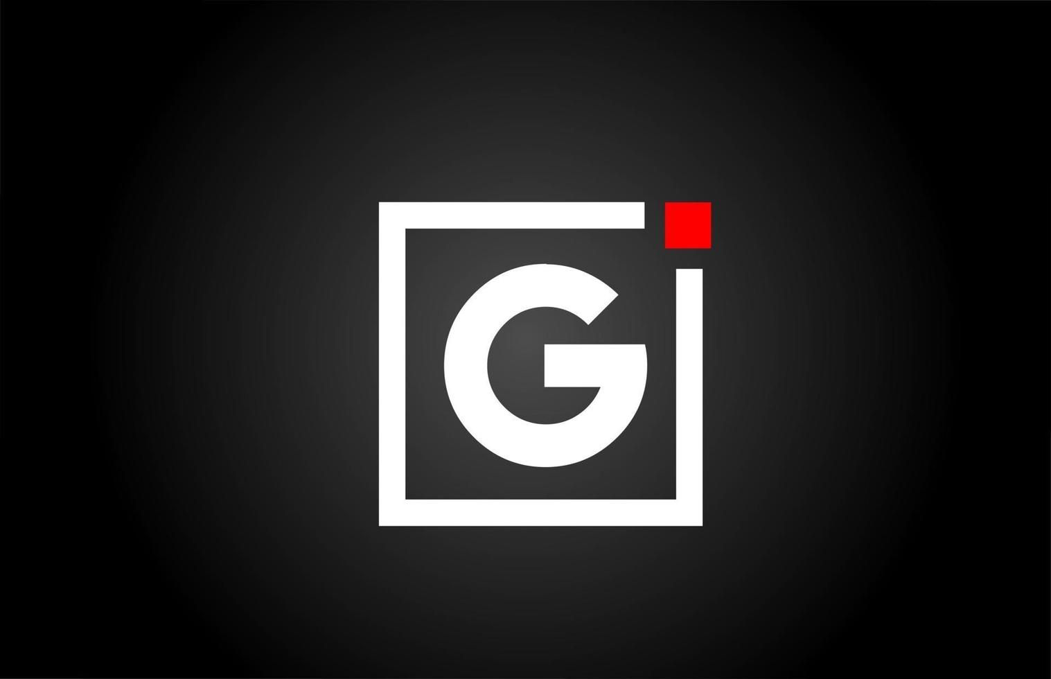 G icono del logotipo de la letra del alfabeto en color blanco y negro. diseño de empresa y negocio con punto cuadrado y rojo. plantilla de identidad corporativa creativa vector