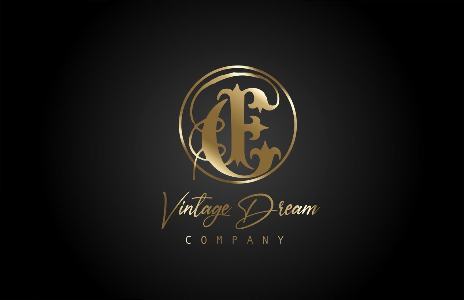 E logo de icono de letra del alfabeto de oro dorado. concepto de diseño vintage para empresa y negocio. identidad corporativa con fondo negro y estilo retro vector