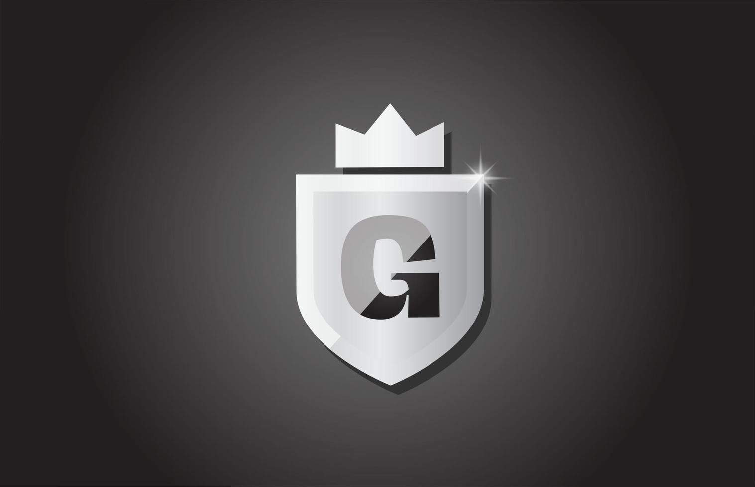 Creative shield G alphabet letter icon logo in grey color. Corporate business design for company template identity with king crown and light spark vector