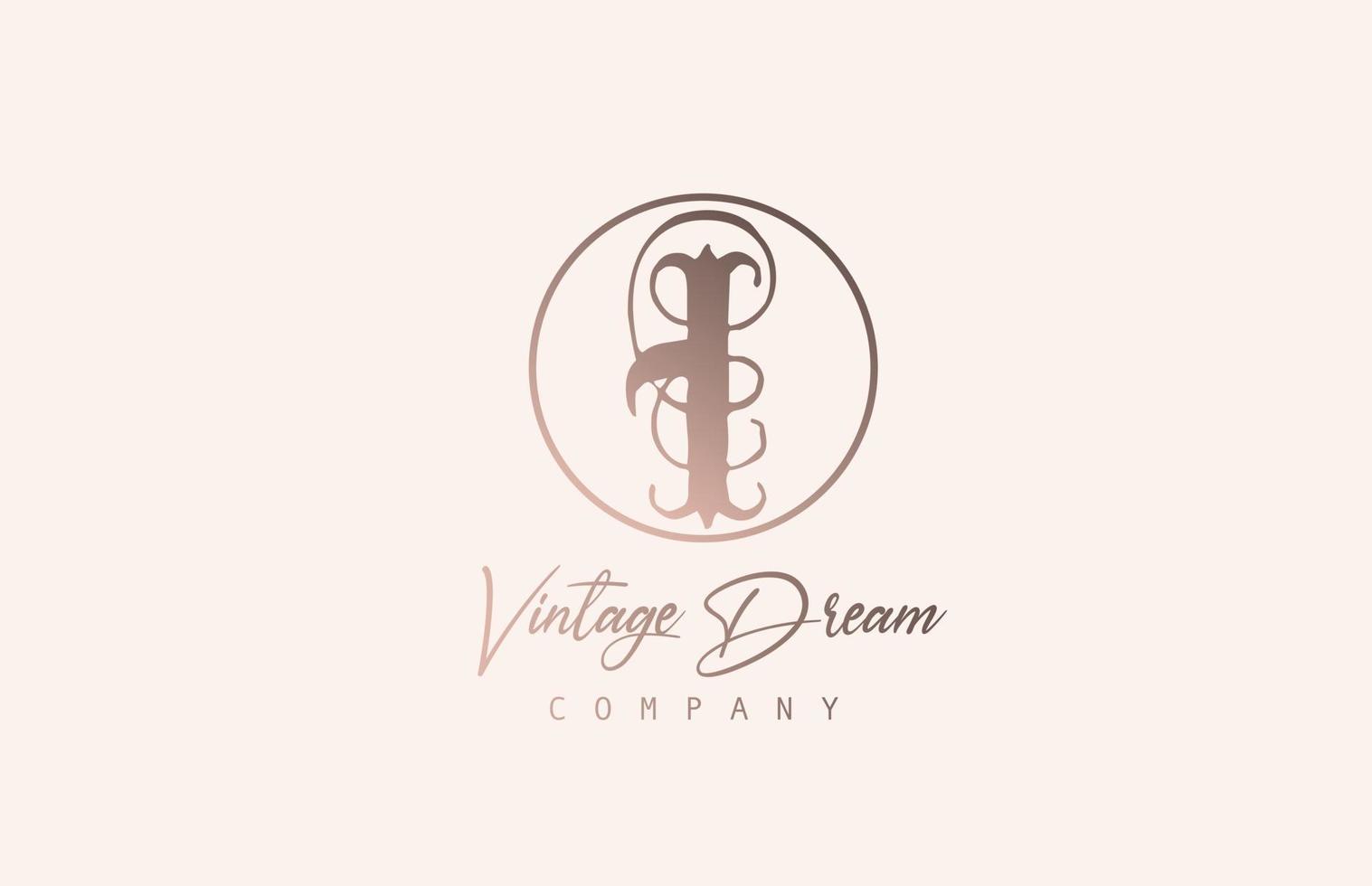 I brown pastel color alphabet logo letter icon. Vintage design concept for company and business. Corporate identity with unique retro style vector