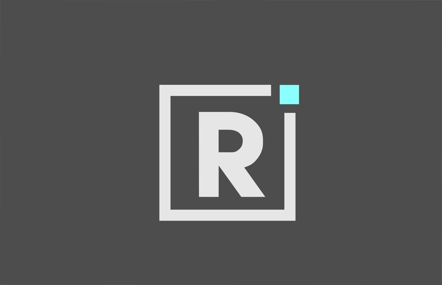 Logotipo de icono de letra del alfabeto r gris. Diseño cuadrado para empresa y identidad comercial con punto azul. vector