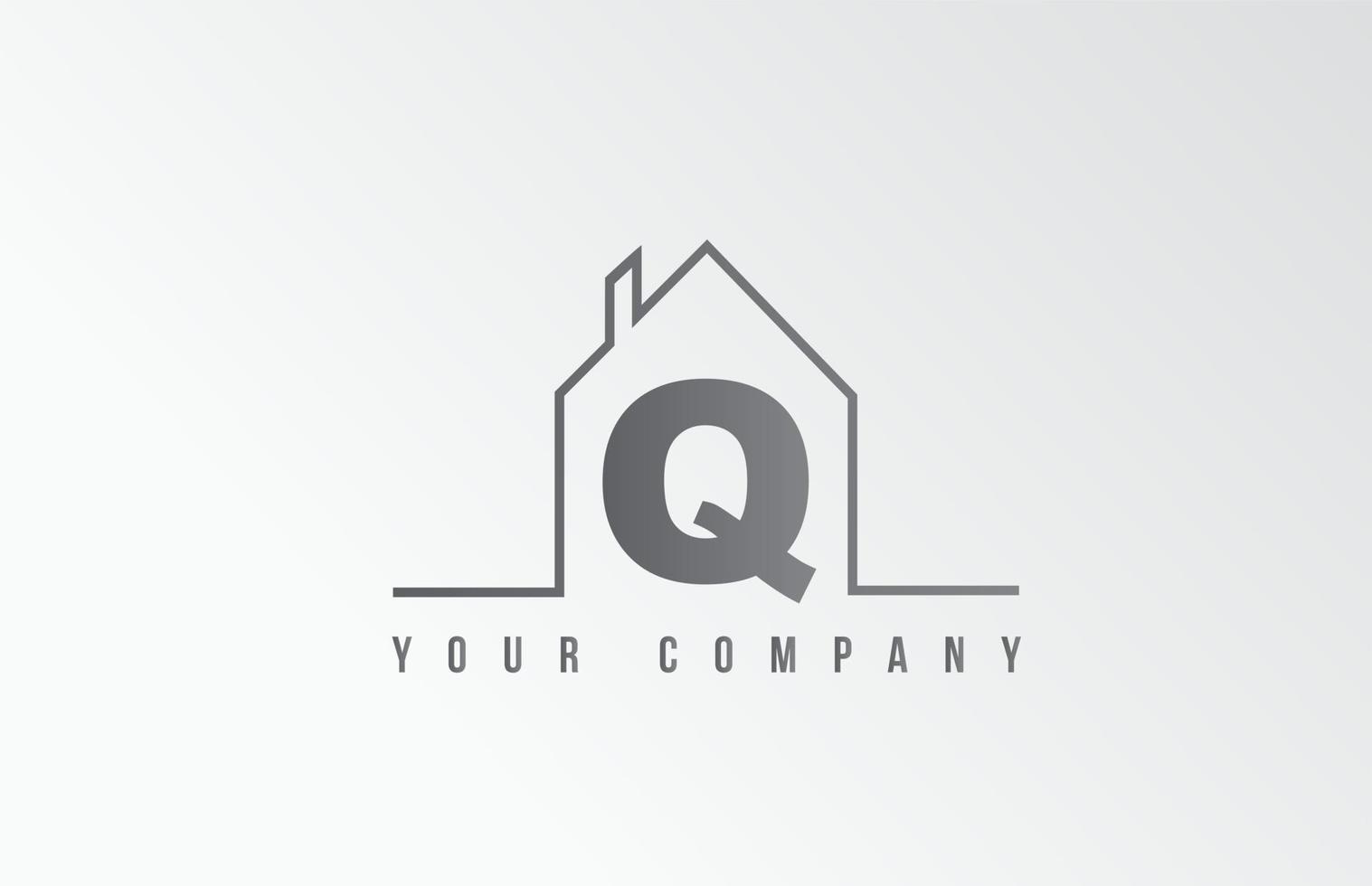 Q home alphabet icon logo letter design. House  for a real estate company. Business identity with thin line contour vector