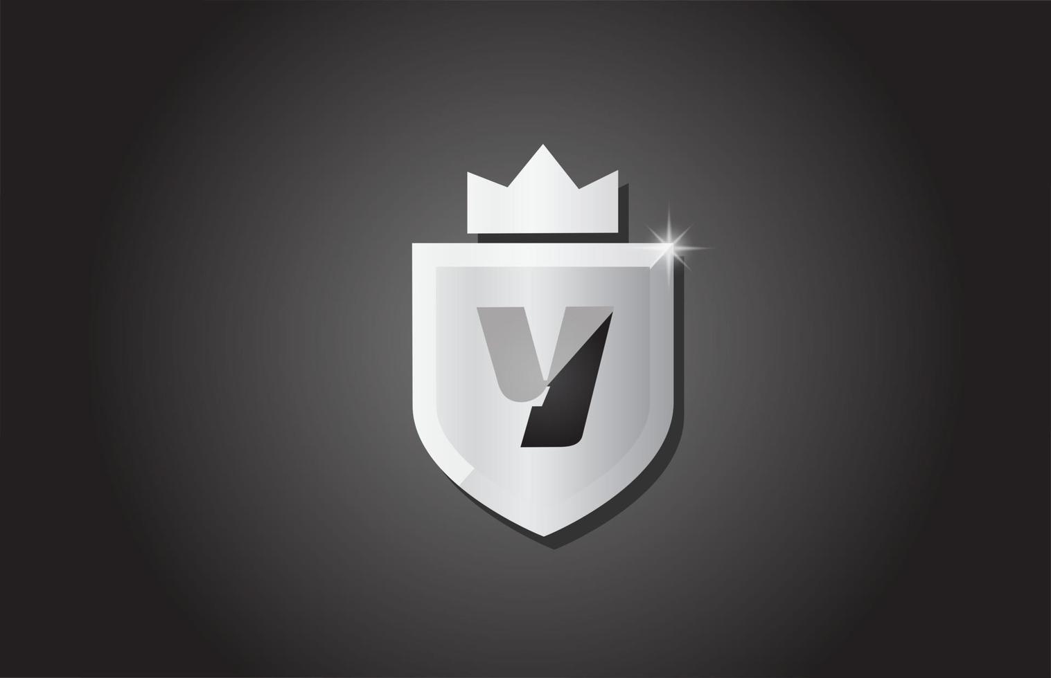 Logotipo creativo del icono de la letra del alfabeto del escudo y en color gris. diseño de negocios corporativos para la identidad de la plantilla de la empresa con corona de rey y chispa de luz vector