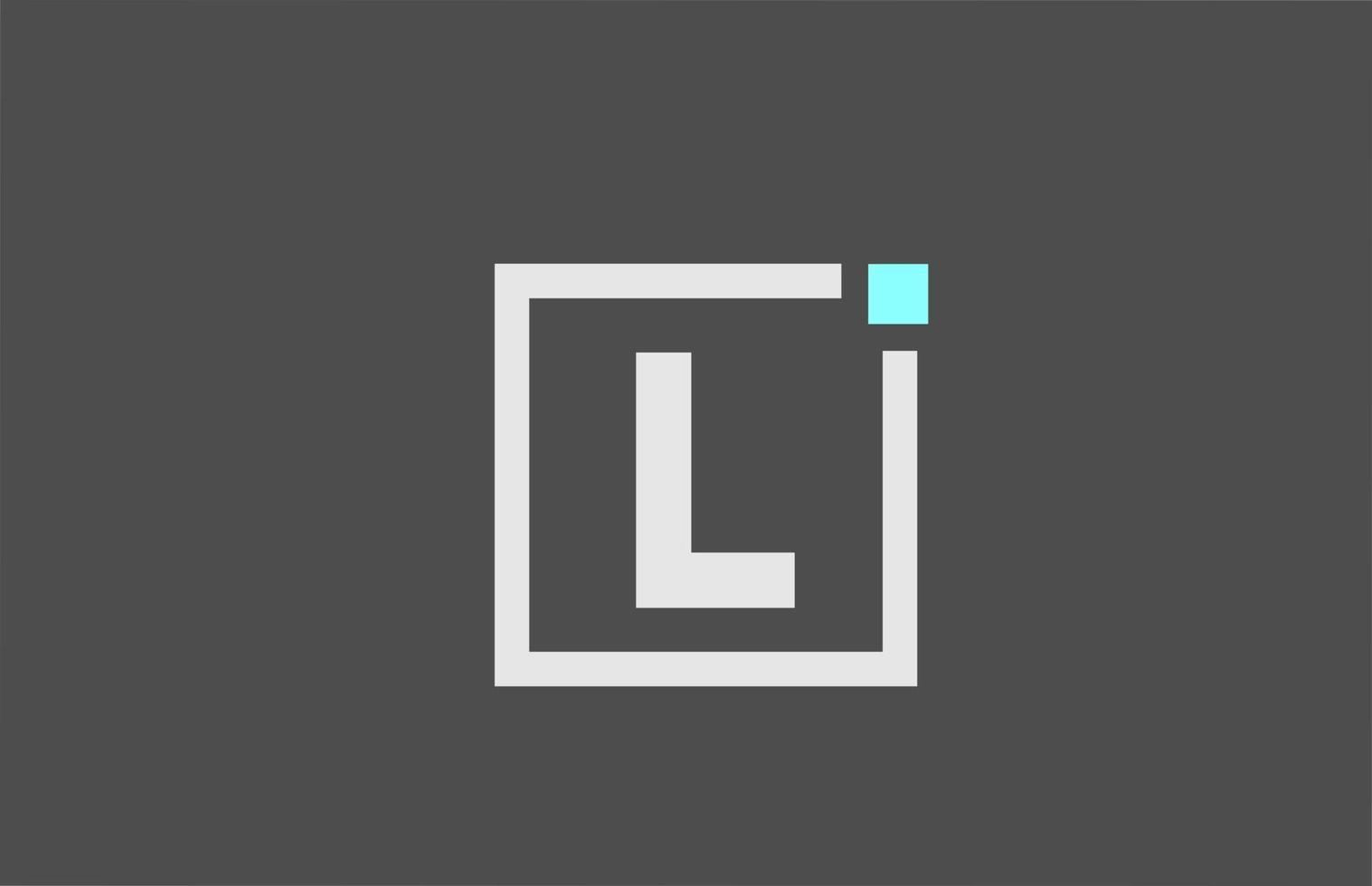 grey L alphabet letter icon logo. Square design for company and business identity with blue dot vector