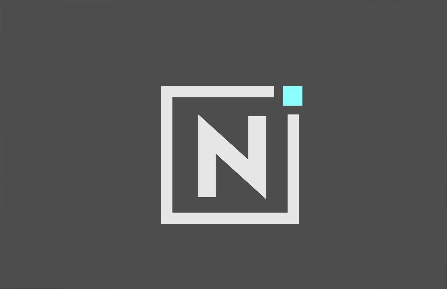 Logotipo de icono de letra del alfabeto n gris. Diseño cuadrado para empresa y identidad comercial con punto azul. vector