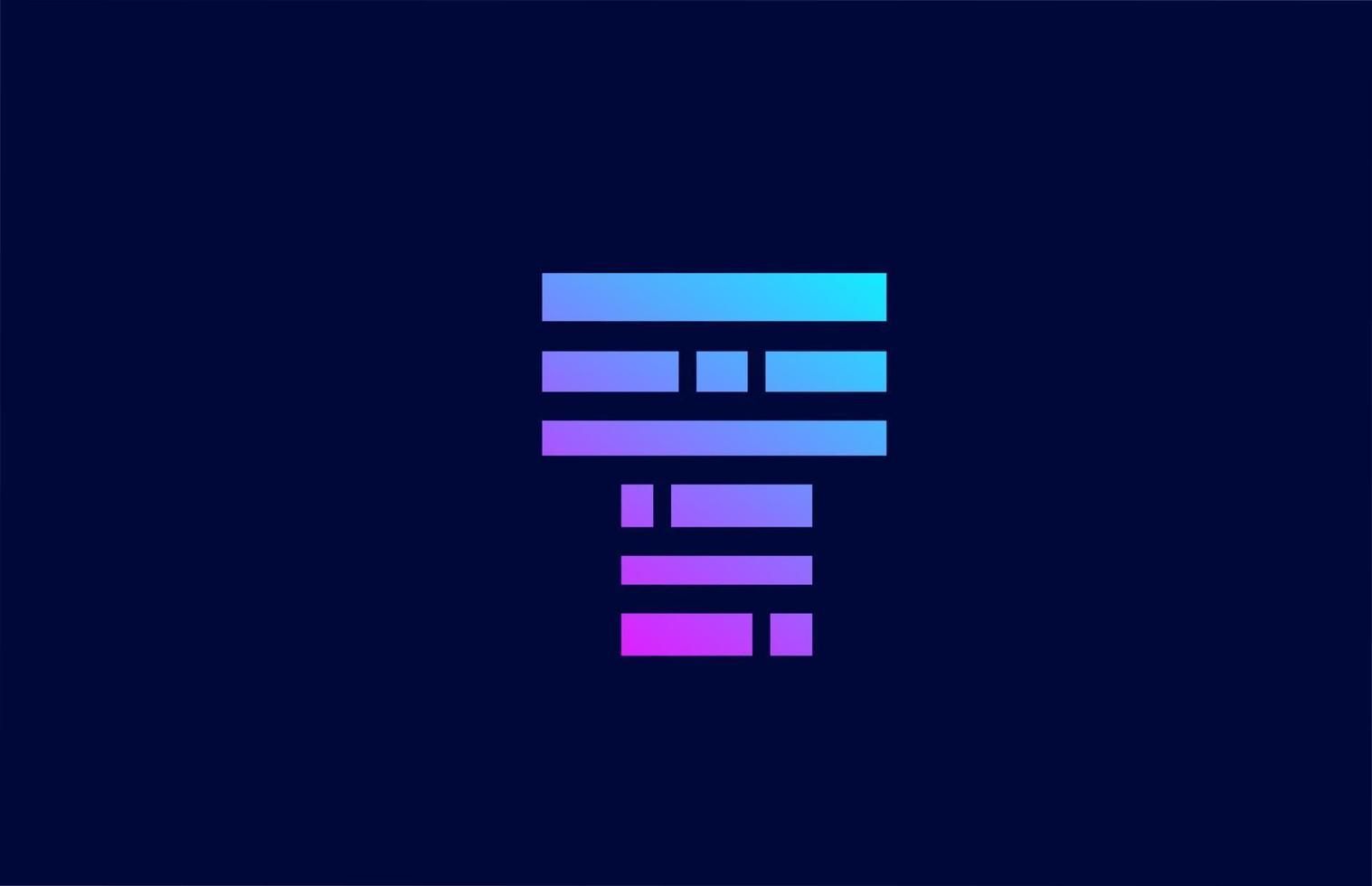 letter T logo alphabet icon with block line. Creative design for business and company with in pink blue gradient color vector