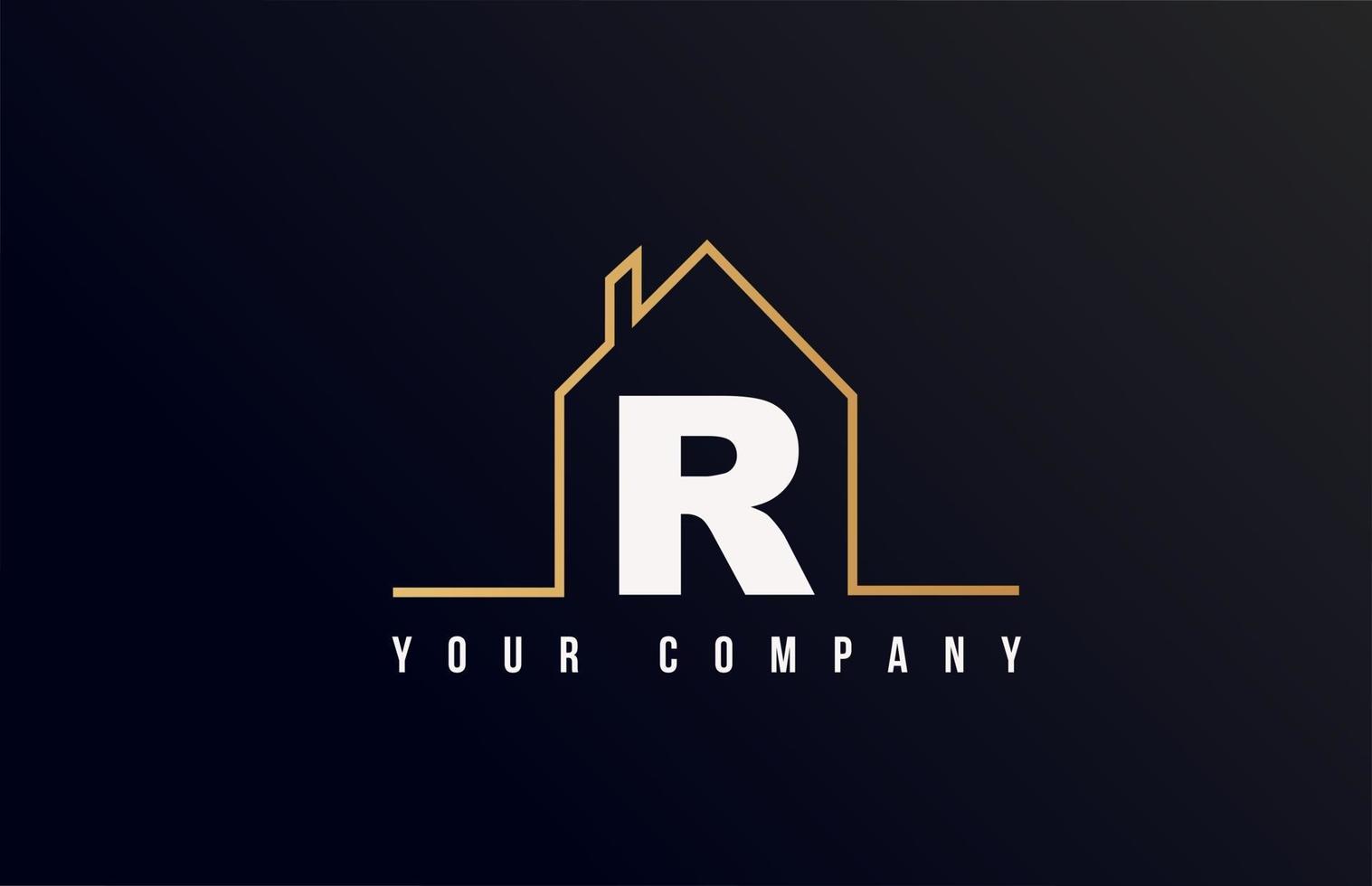 R house alphabet letter icon logo design. House real estate for company and business identity with line contour of a home vector