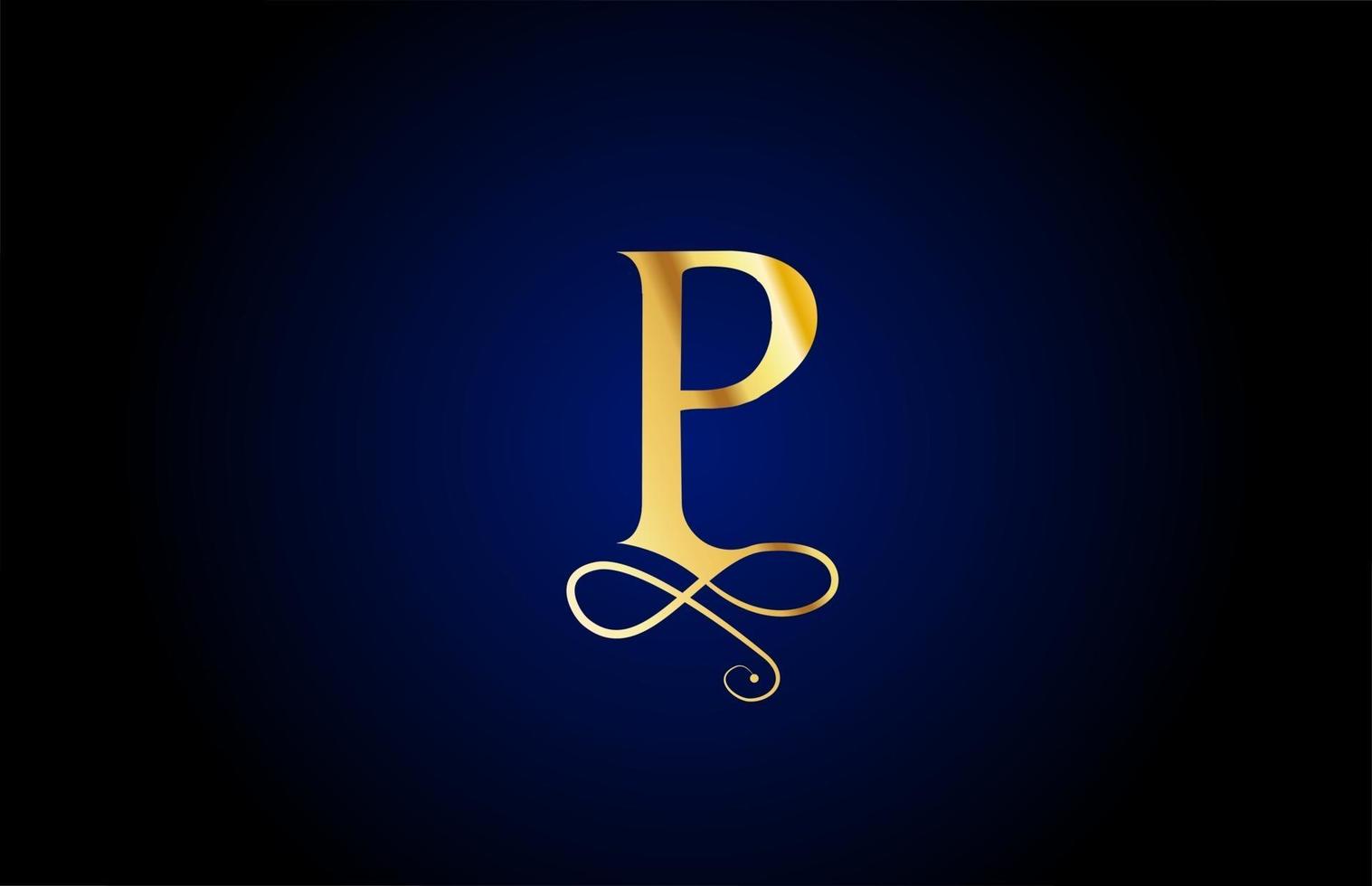 Golden p elegante monograma alfabeto letra icono diseño de logotipo. Marca corporativa vintage para productos de lujo y empresa. vector