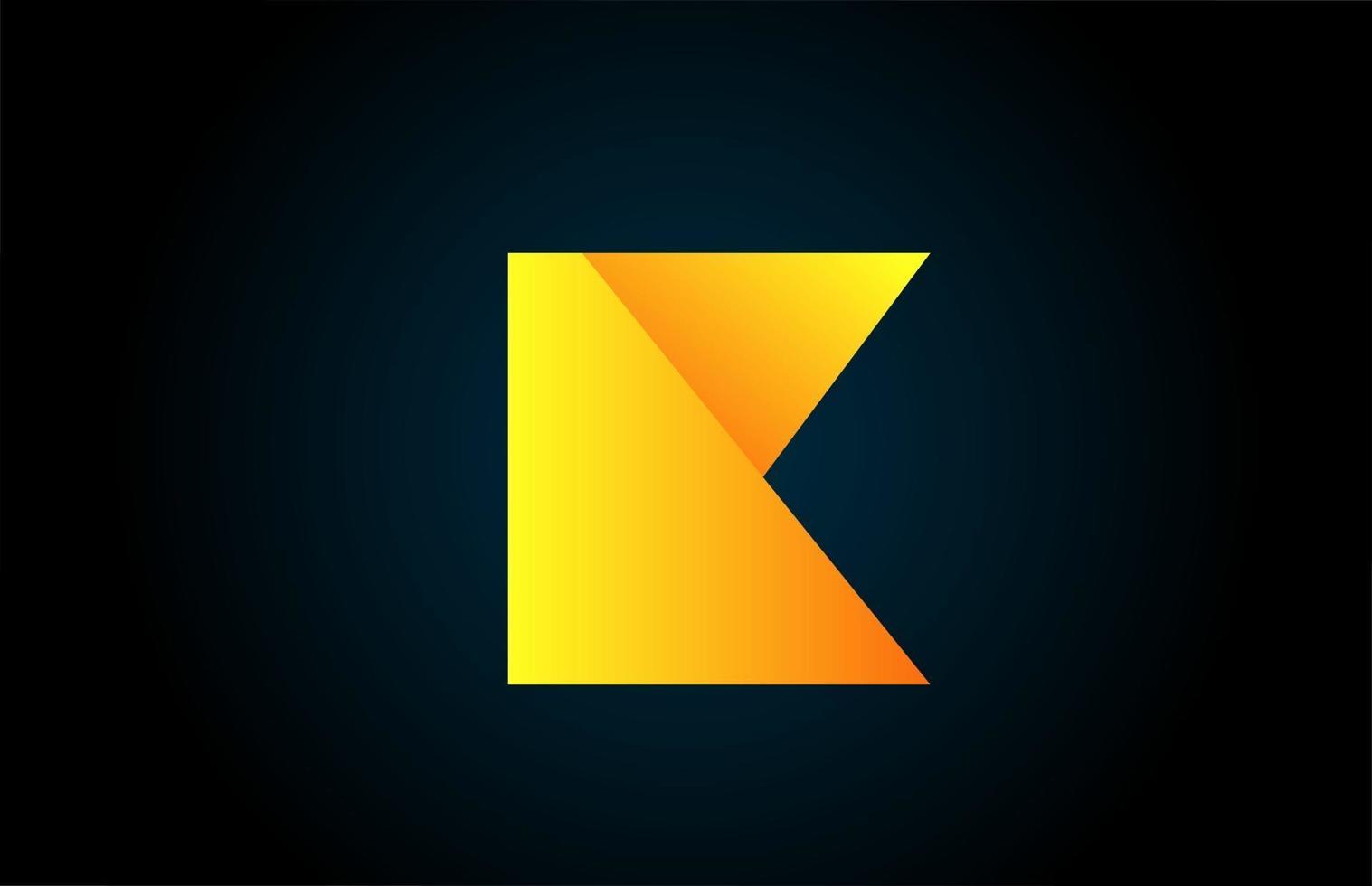 Logotipo de letra del alfabeto geométrico k para negocios y empresa con color amarillo. Brading corporativo y rotulación con diseño futurista y degradado. vector