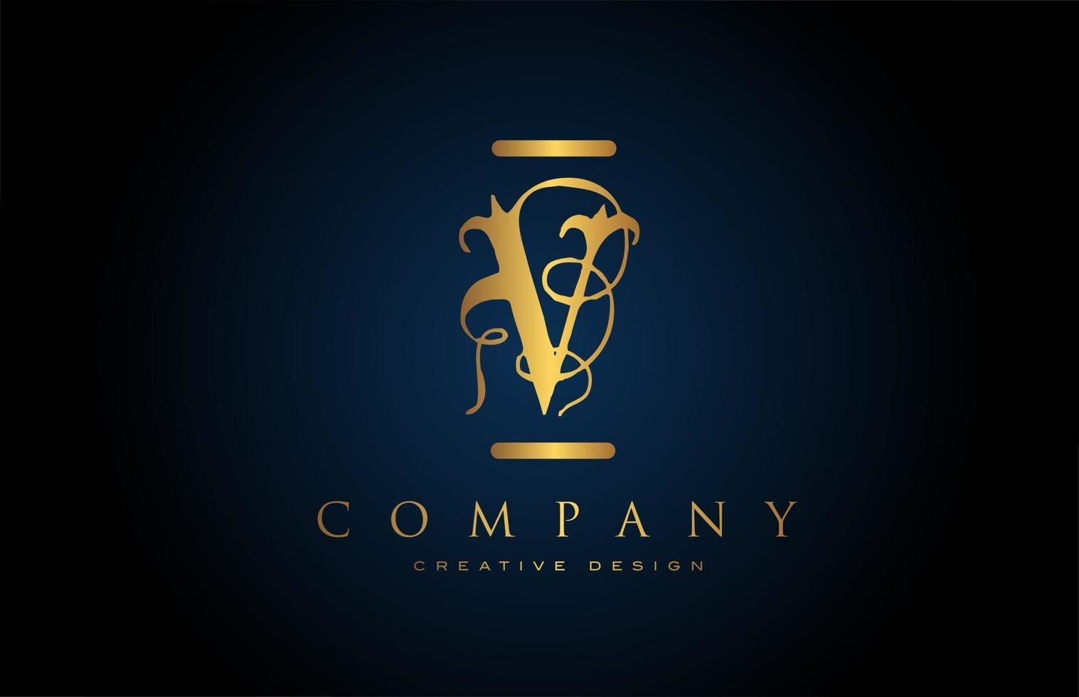 Vintage Gold V Alphabet Letter Logo Icon For Company And Business Brading And Lettering With Creative Golden Design Vector Art At Vecteezy