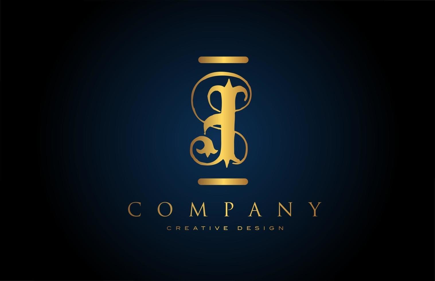 vintage gold J alphabet letter logo icon for company and business. Brading and lettering with creative golden design vector