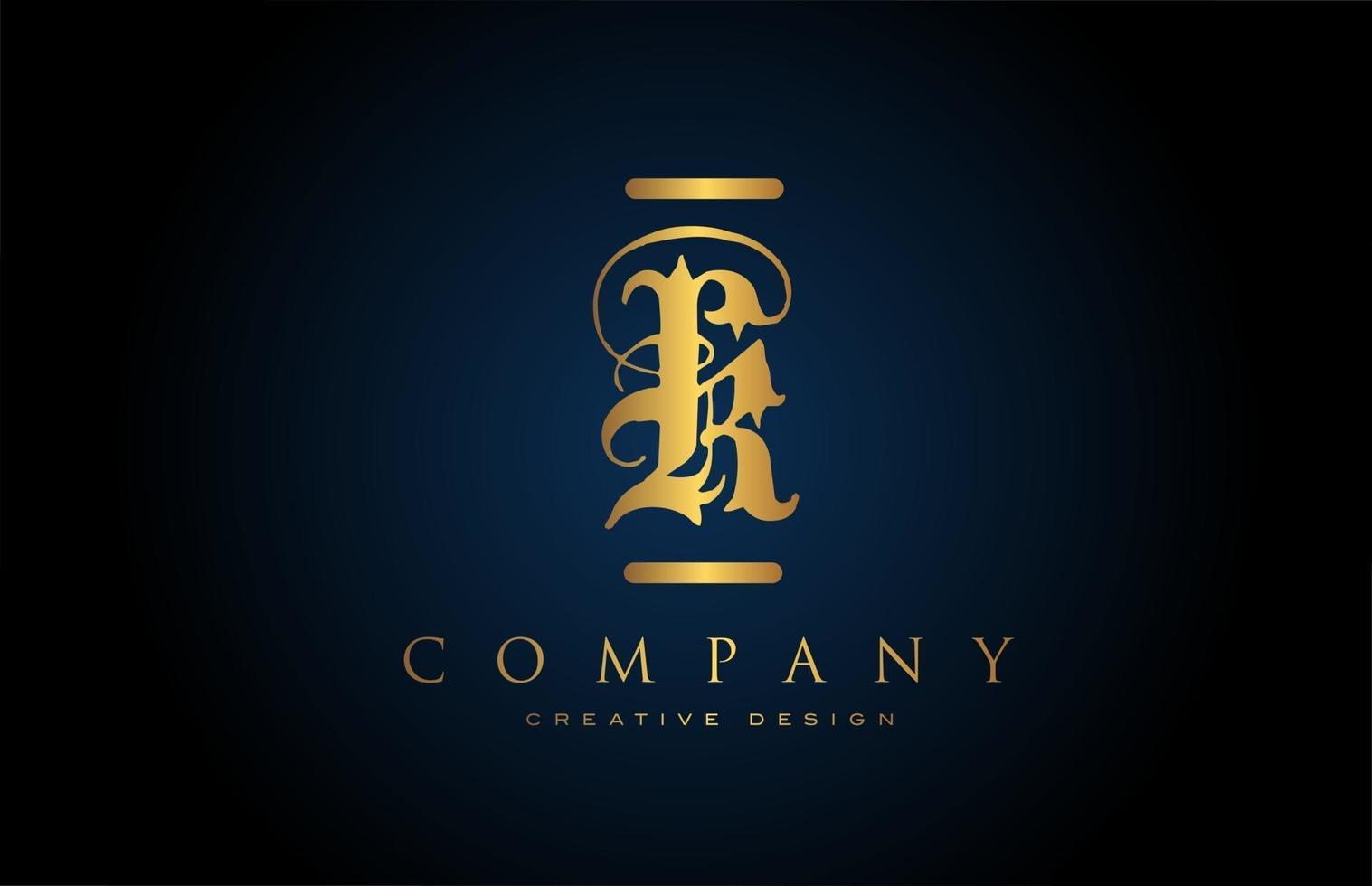 vintage gold K alphabet letter logo icon for company and business. Brading and lettering with creative golden design vector