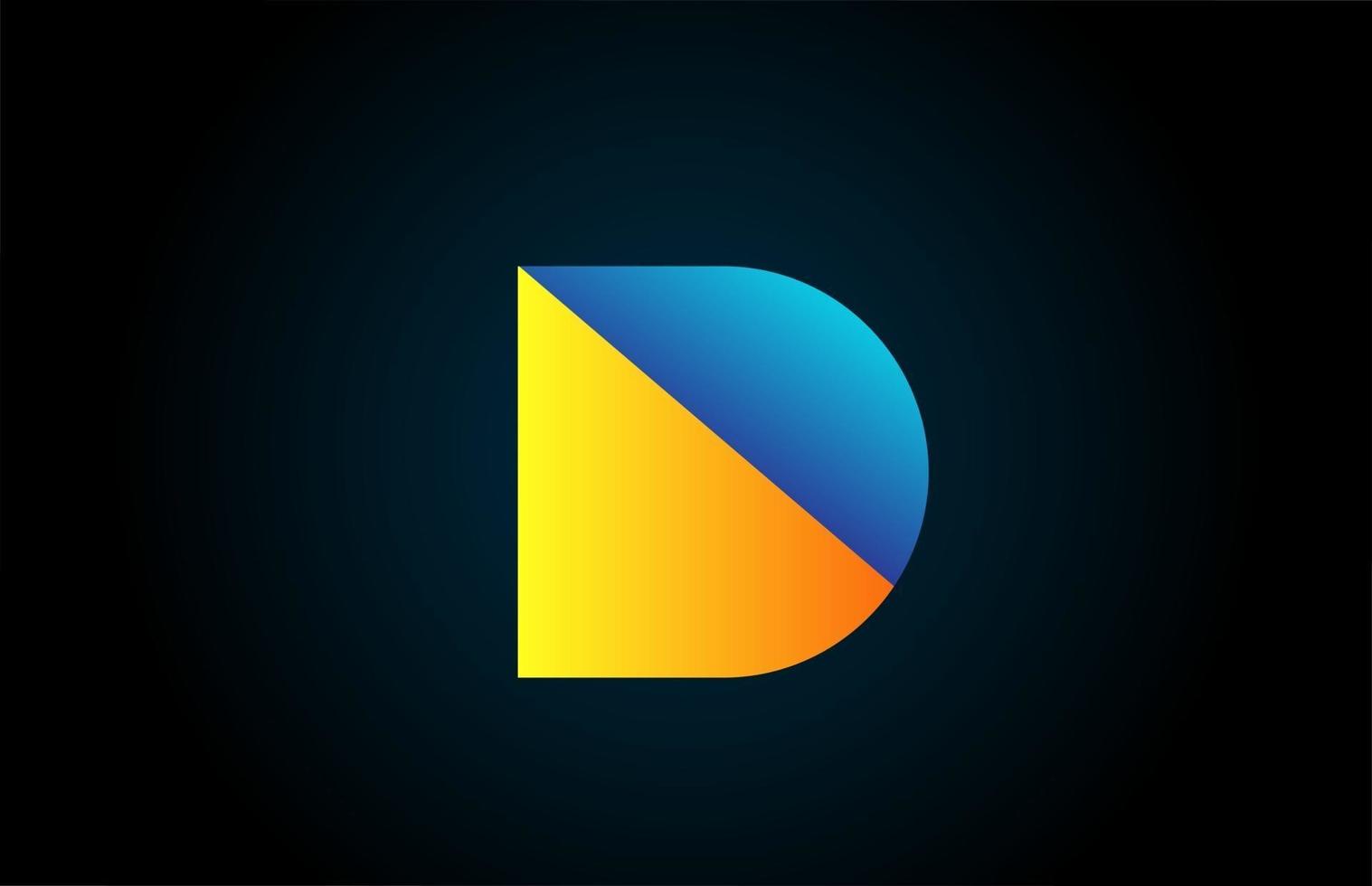 Logotipo de icono de letra del alfabeto d amarillo azul para empresa y negocio. gradiente geométrico simple para diseño corporativo vector