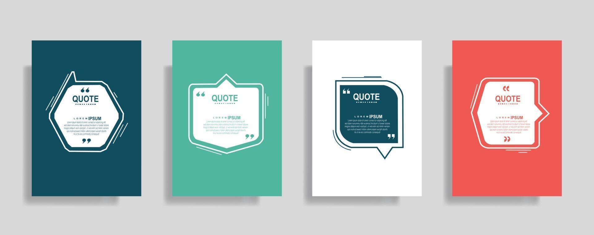 Quotes frame blank templates set, Text in brackets, citation empty speech bubbles. Text bos isolated on color background. vector