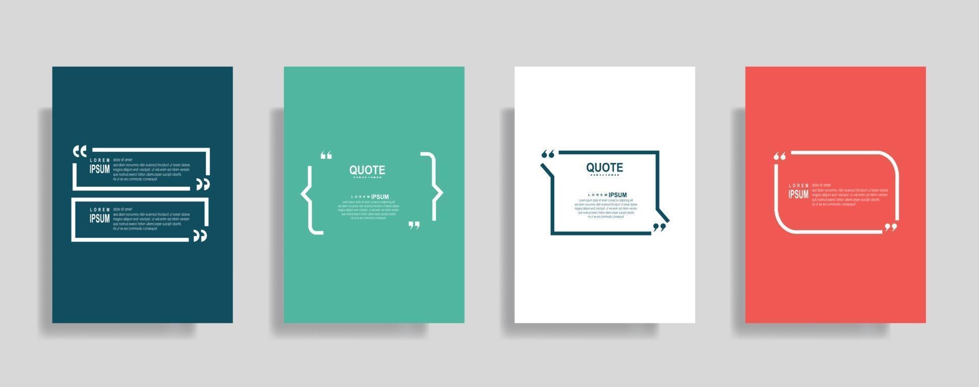 Quotes frame blank templates set, Text in brackets, citation empty speech bubbles. Text bos isolated on color background. vector