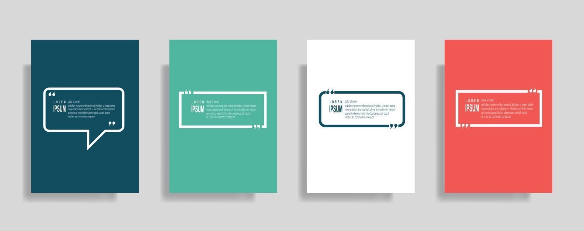 Quotes frame blank templates set, Text in brackets, citation empty speech bubbles. Text bos isolated on color background. vector