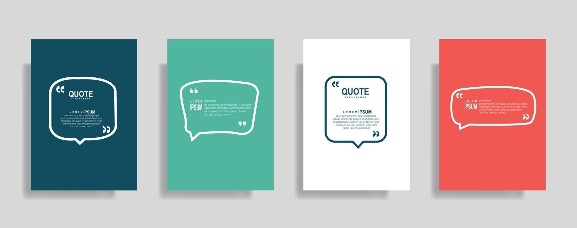 Quotes frame blank templates set, Text in brackets, citation empty speech bubbles. Text bos isolated on color background. vector