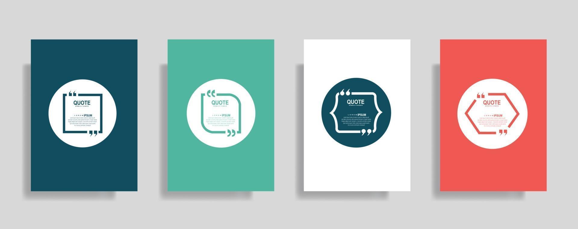 Quotes frame blank templates set, Text in brackets, citation empty speech bubbles. Text bos isolated on color background. vector
