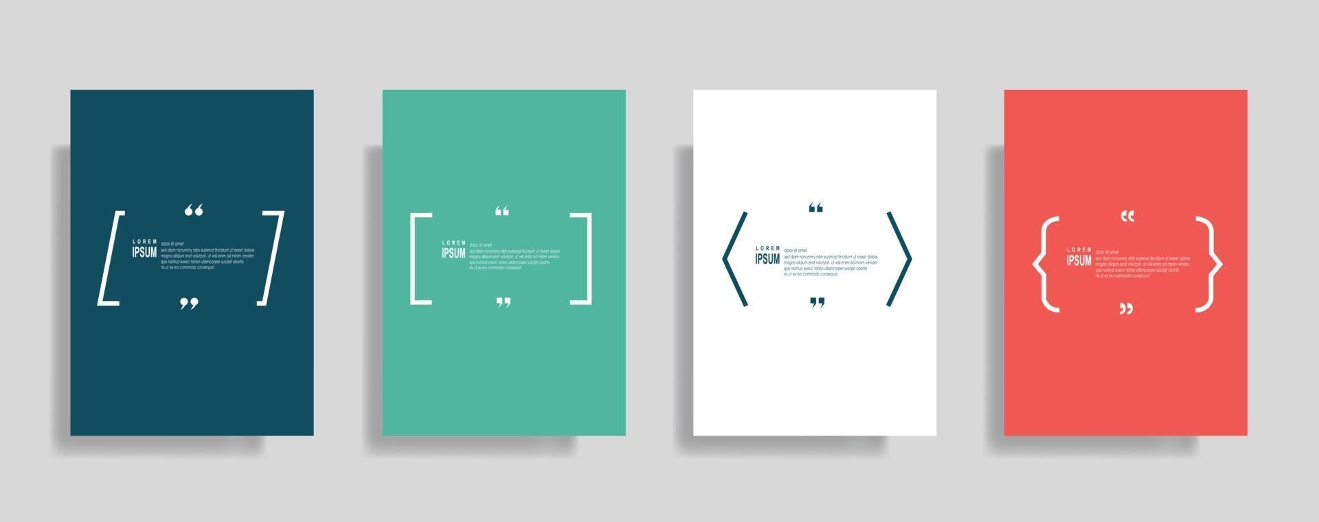 Quotes frame blank templates set, Text in brackets, citation empty speech bubbles. Text bos isolated on color background. vector