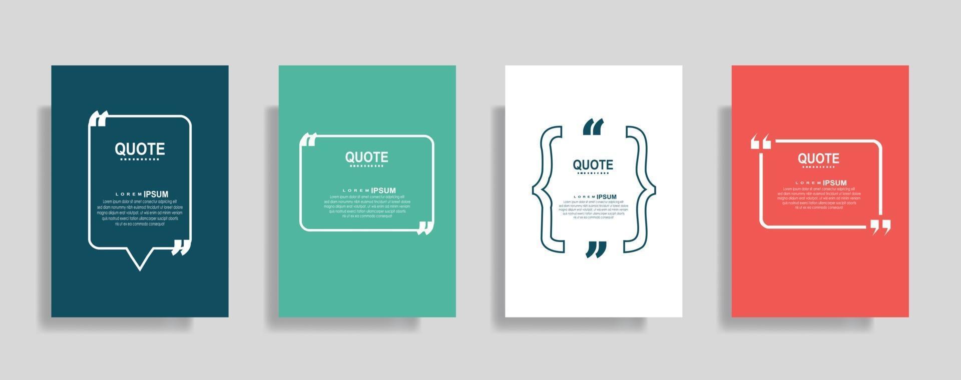 Quotes frame blank templates set, Text in brackets, citation empty speech bubbles. Text bos isolated on color background. vector