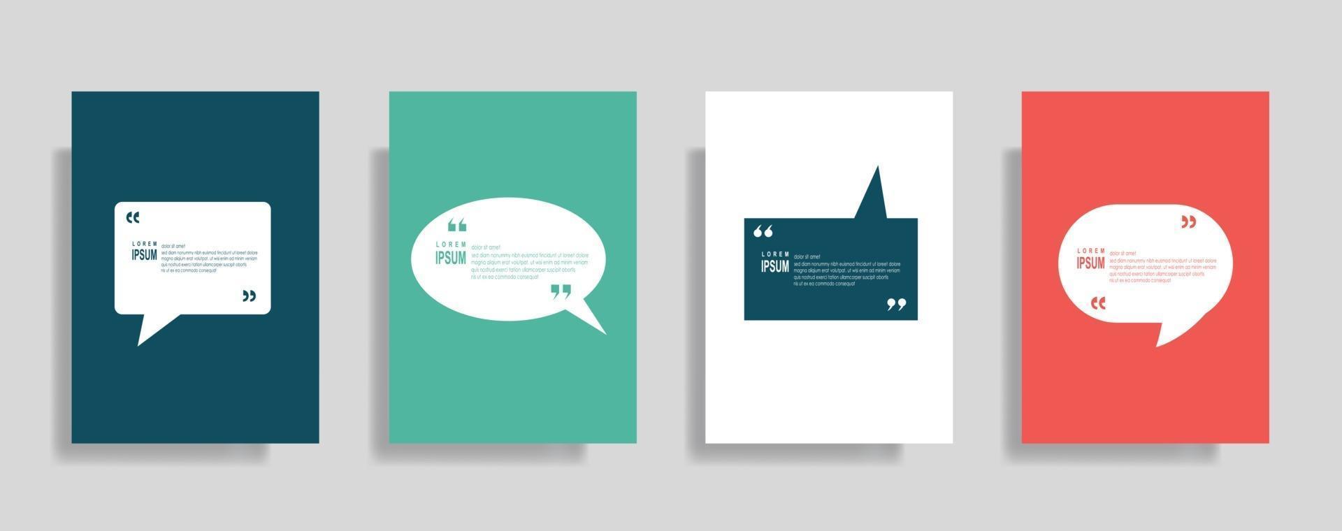 Quotes frame blank templates set, Text in brackets, citation empty speech bubbles. Text bos isolated on color background. vector