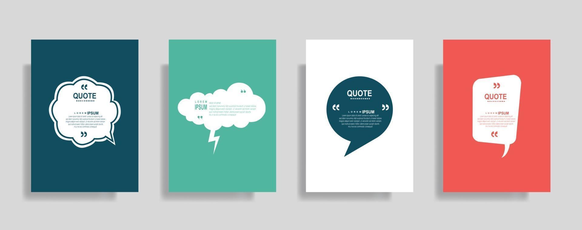 Quotes frame blank templates set, Text in brackets, citation empty speech bubbles. Text bos isolated on color background. vector