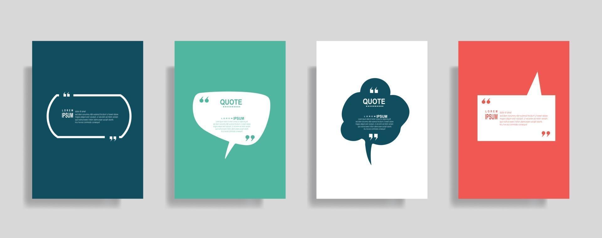 Quotes frame blank templates set, Text in brackets, citation empty speech bubbles. Text bos isolated on color background. vector