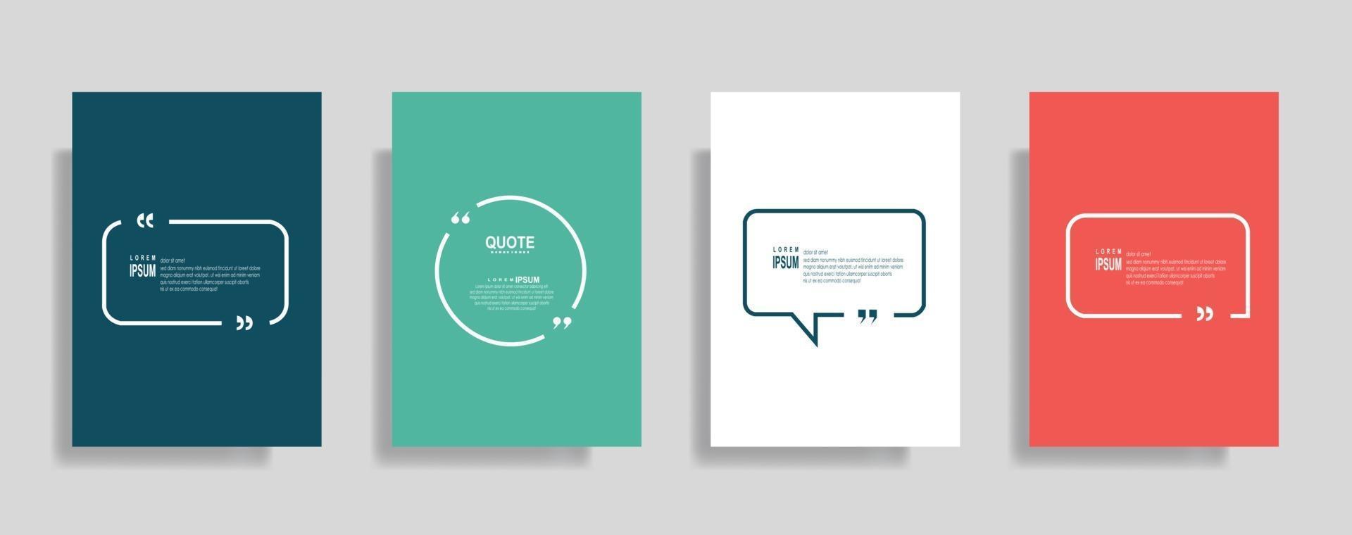 Quotes frame blank templates set, Text in brackets, citation empty speech bubbles. Text bos isolated on color background. vector